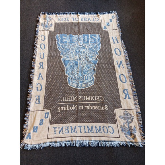 USNA Class Of 2013 Approximately 70x40 Woven Tapestry Throw Blanket EUC - Picture 2 of 7